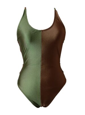 棕綠美背性感三角連身泳衣 1341463