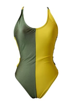 黃綠美背性感三角連身泳衣 1341465