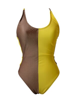黃棕美背性感三角連身泳衣 1341467